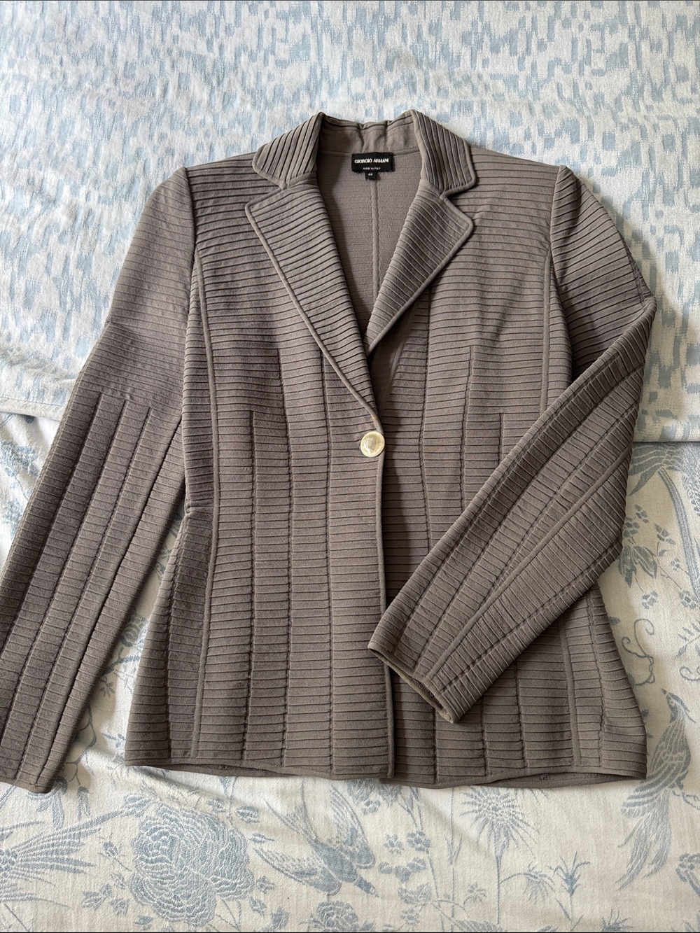 Giorgio Armani Ribbed Taupe Knit Blazer